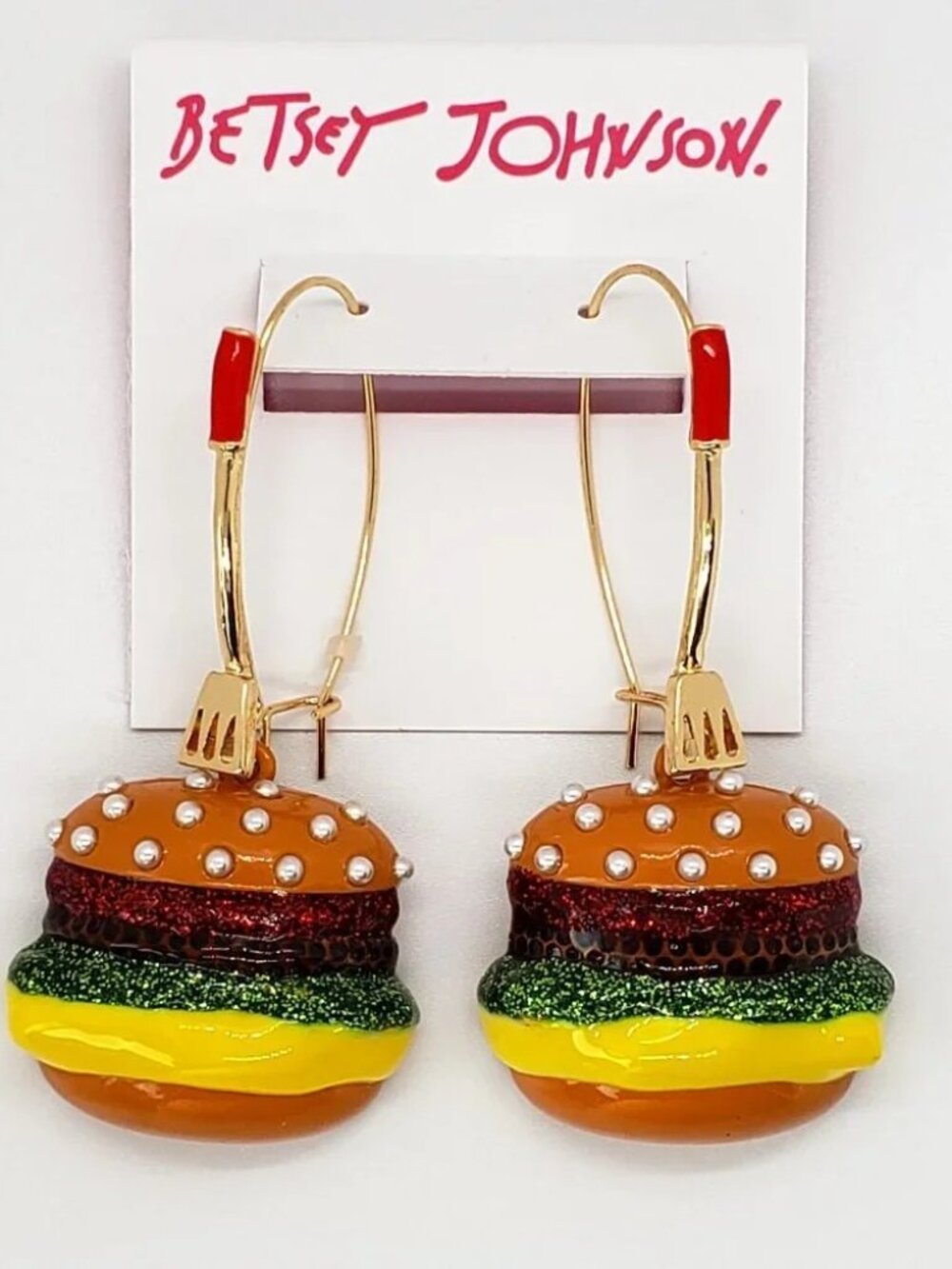 Betsey Johnson Cheeseburger Dangle Earrings